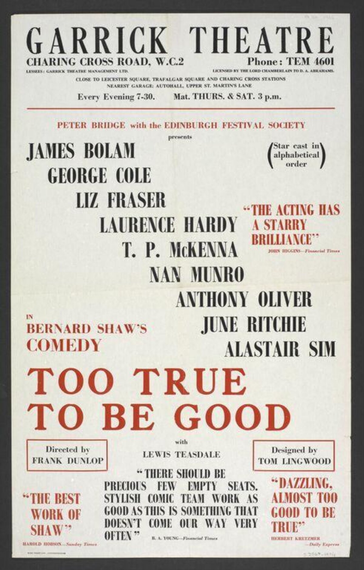 Vintage Garrick Theatre Play Poster
