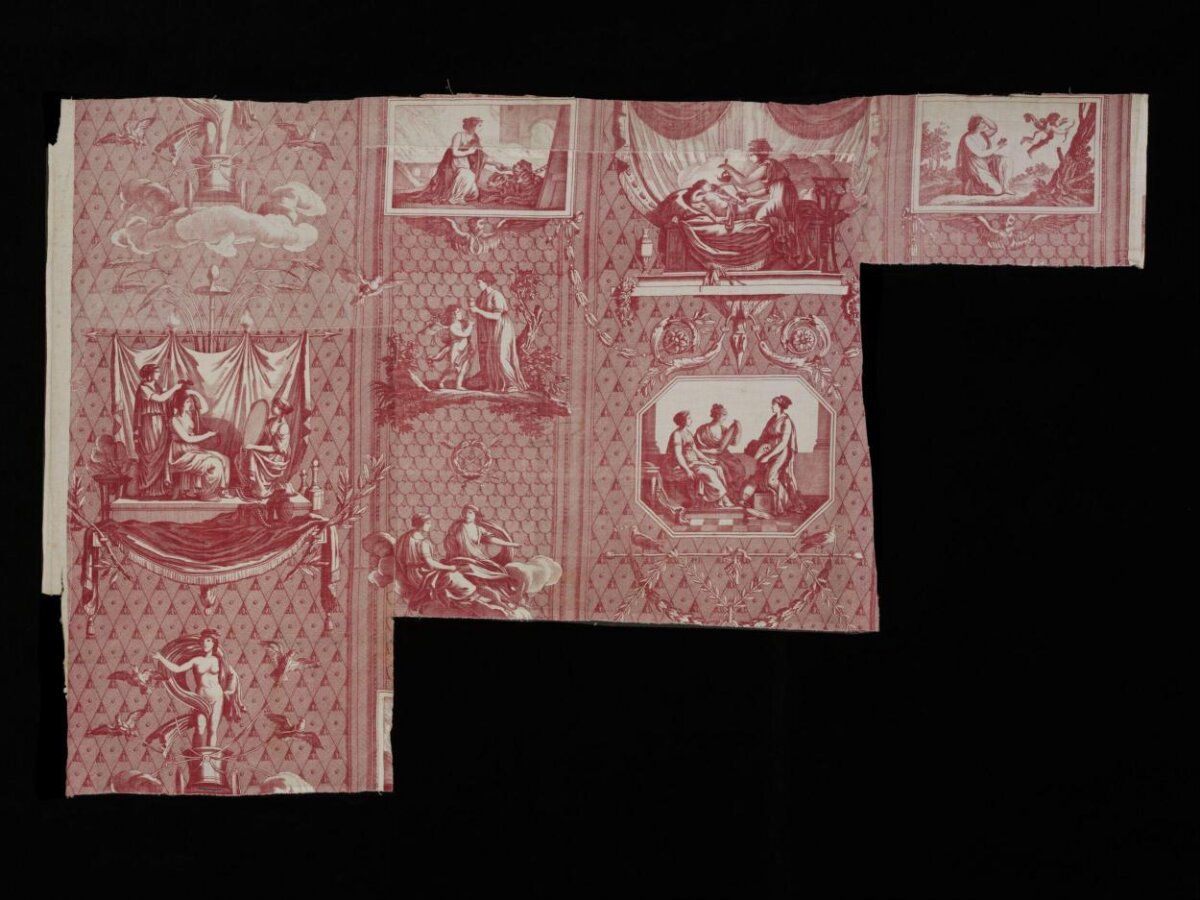 Red Classical Printed Textile Fragment