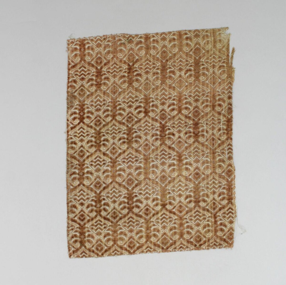 Brown Geometric Pattern Textile Fragment
