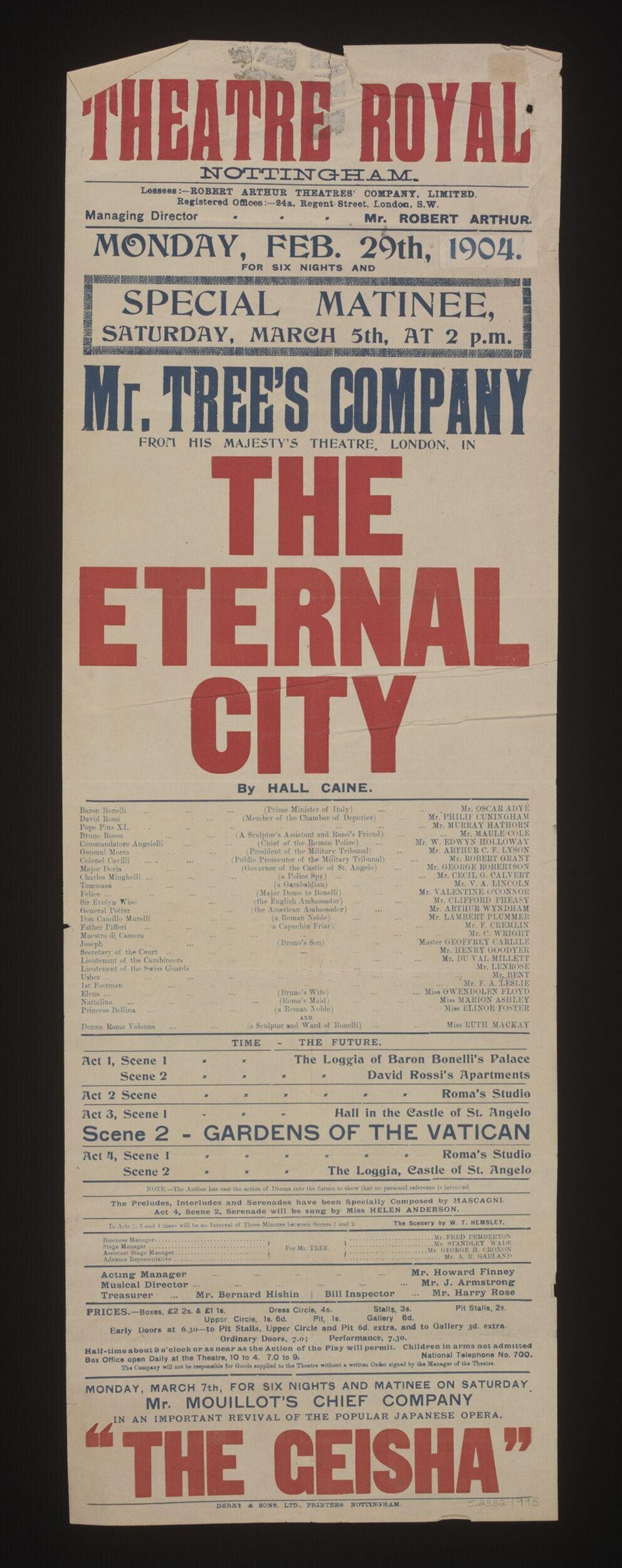 1904 Theatre Royal Nottingham Playbill