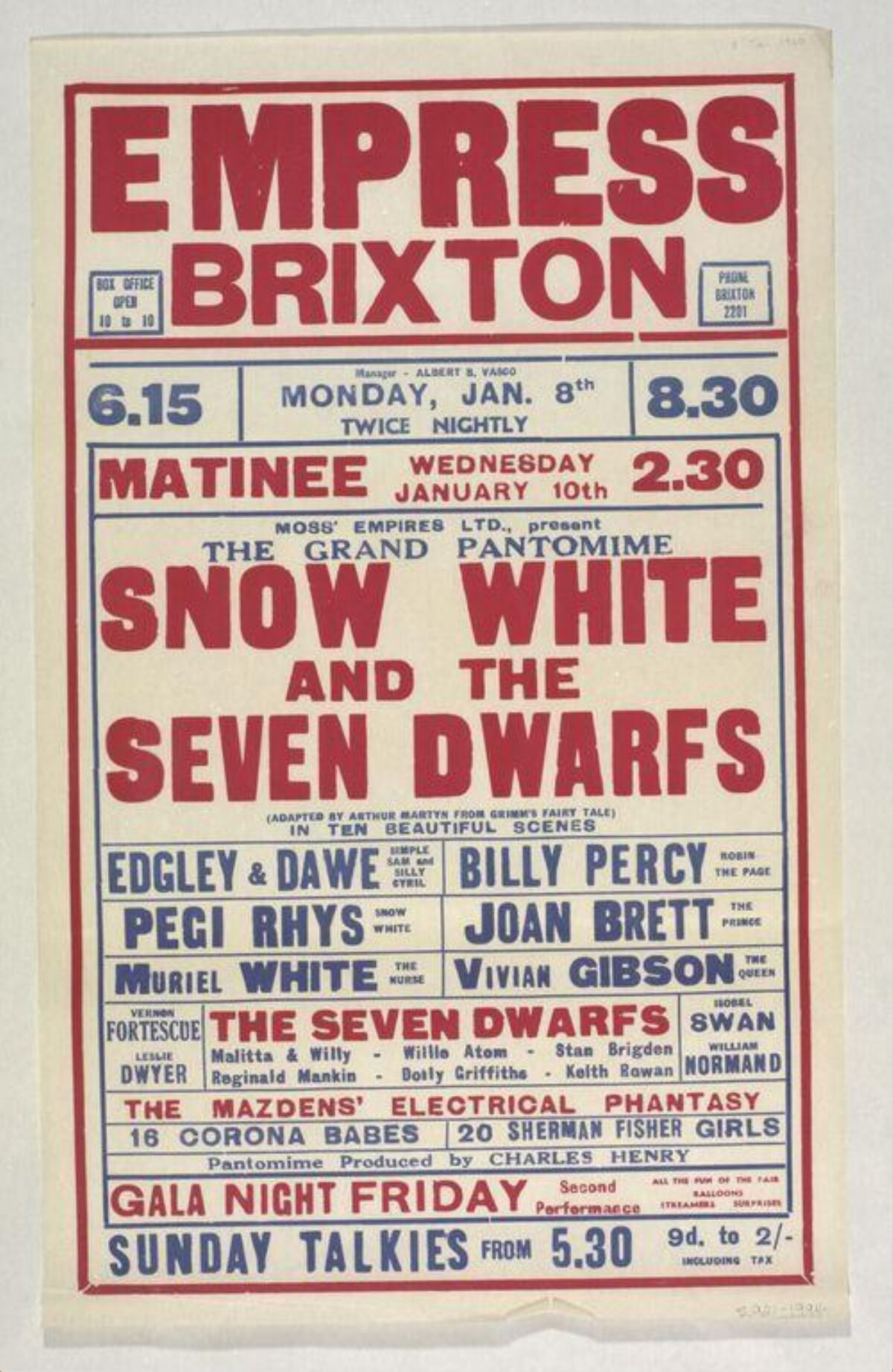 Empress Brixton Snow White Pantomime Poster
