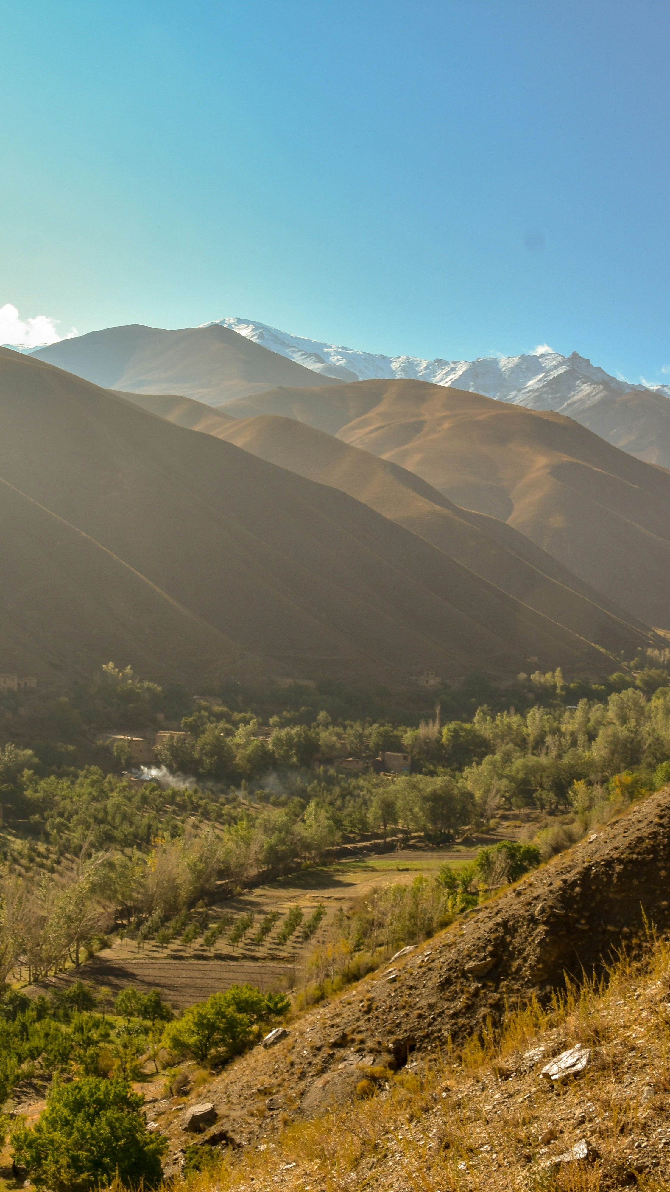 Mountain Valley with Snow-Capped Peaks