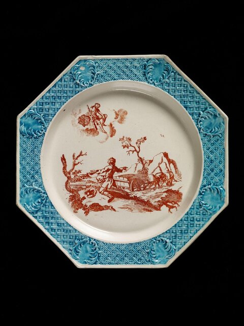 Octagonal Red Print Decorative Ceramic Plate