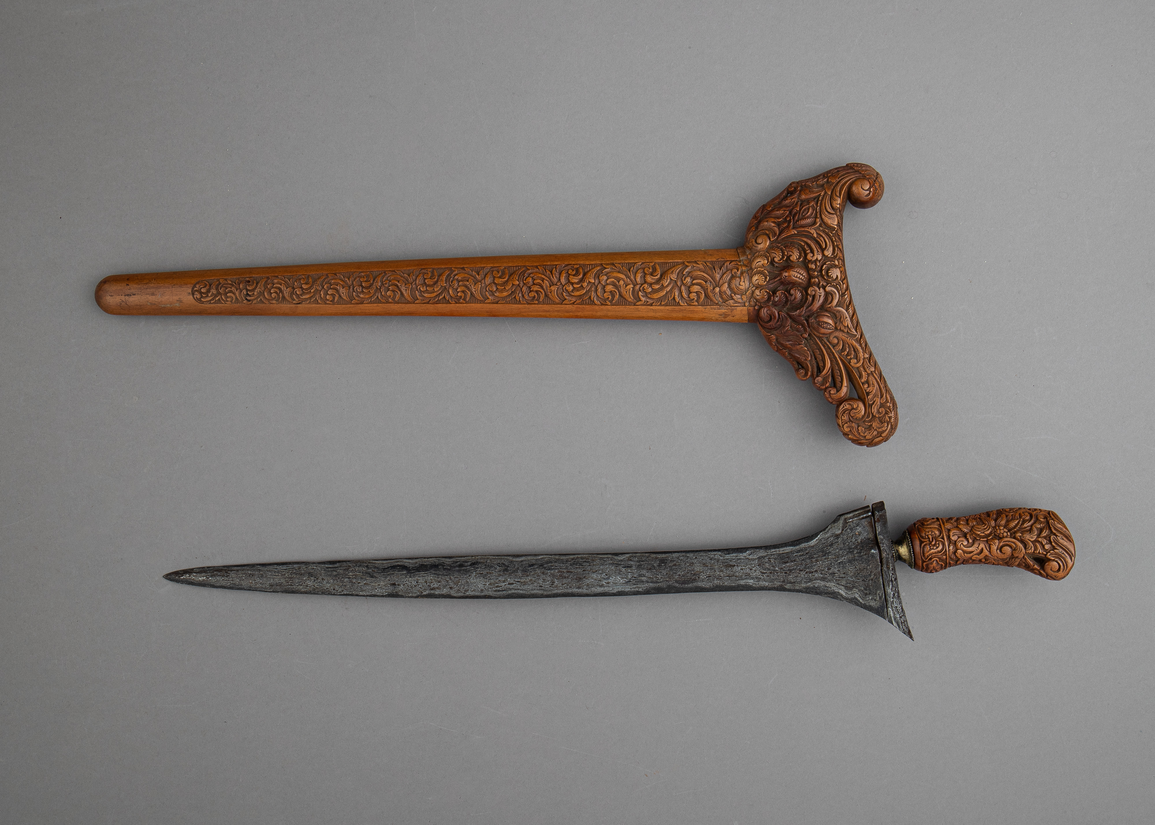 Carved Kris Dagger with Wooden Sheath
