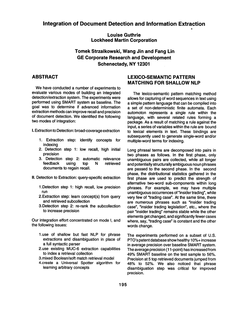 Integration of Document Detection and Information Extraction