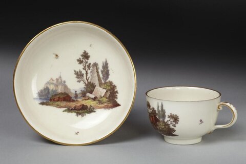 Painted Porcelain Teacup and Saucer