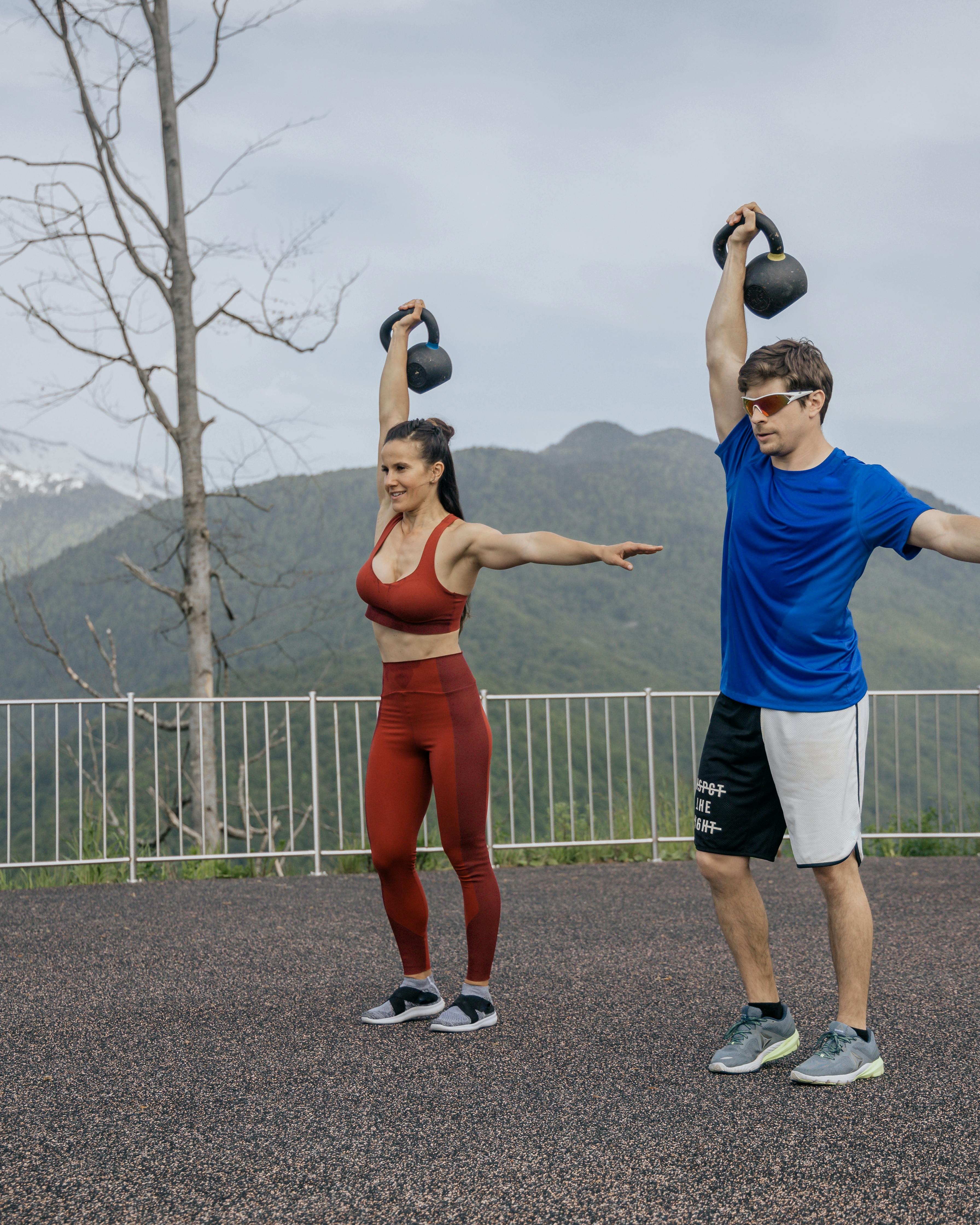 Two People Outdoor Kettlebell Workout