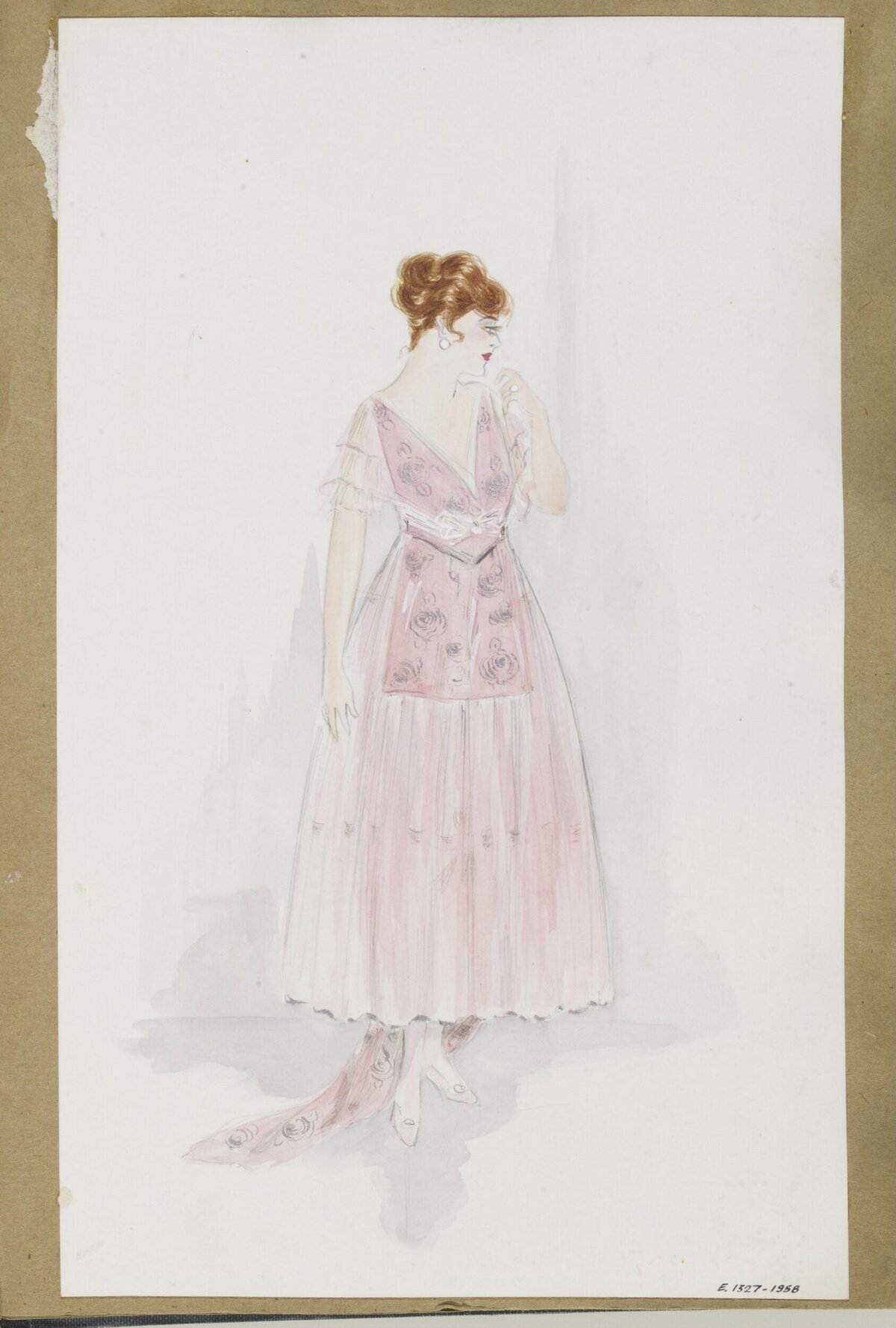 Vintage Pink Evening Dress Fashion Sketch
