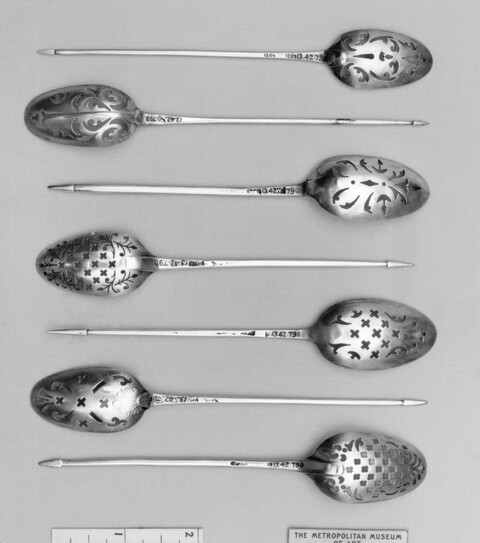 Seven Pierced Antique Silver Spoons