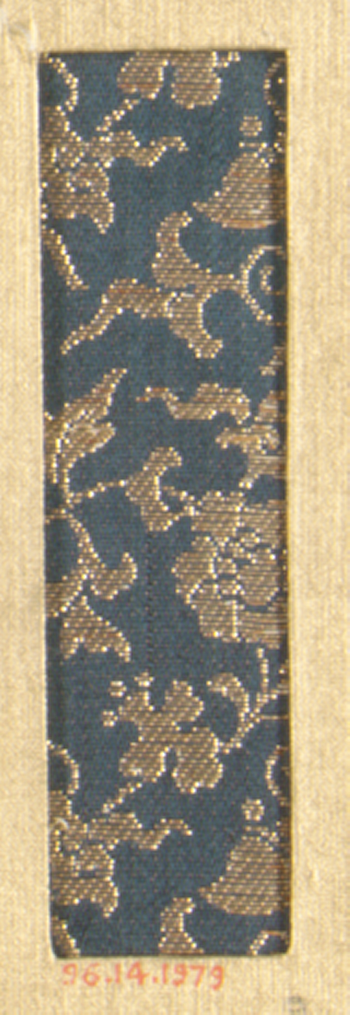 Dark Blue Gold Floral Woven Textile Sample