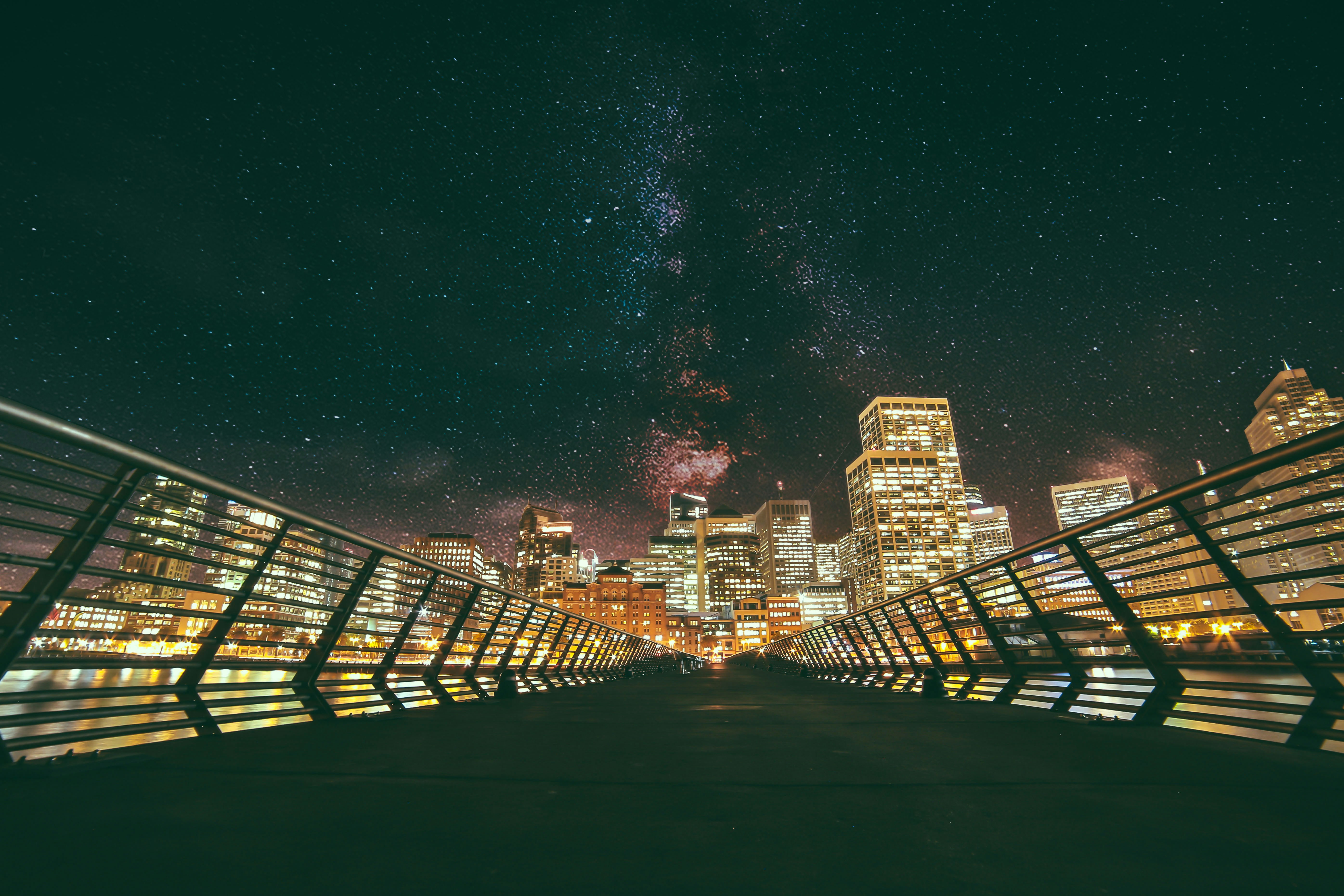 City Night View Under Starry Sky