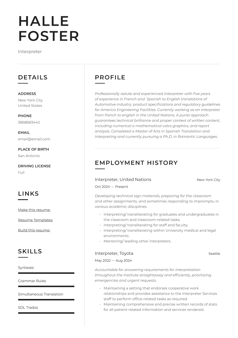 Interpreter Resume Samples & Guide_13