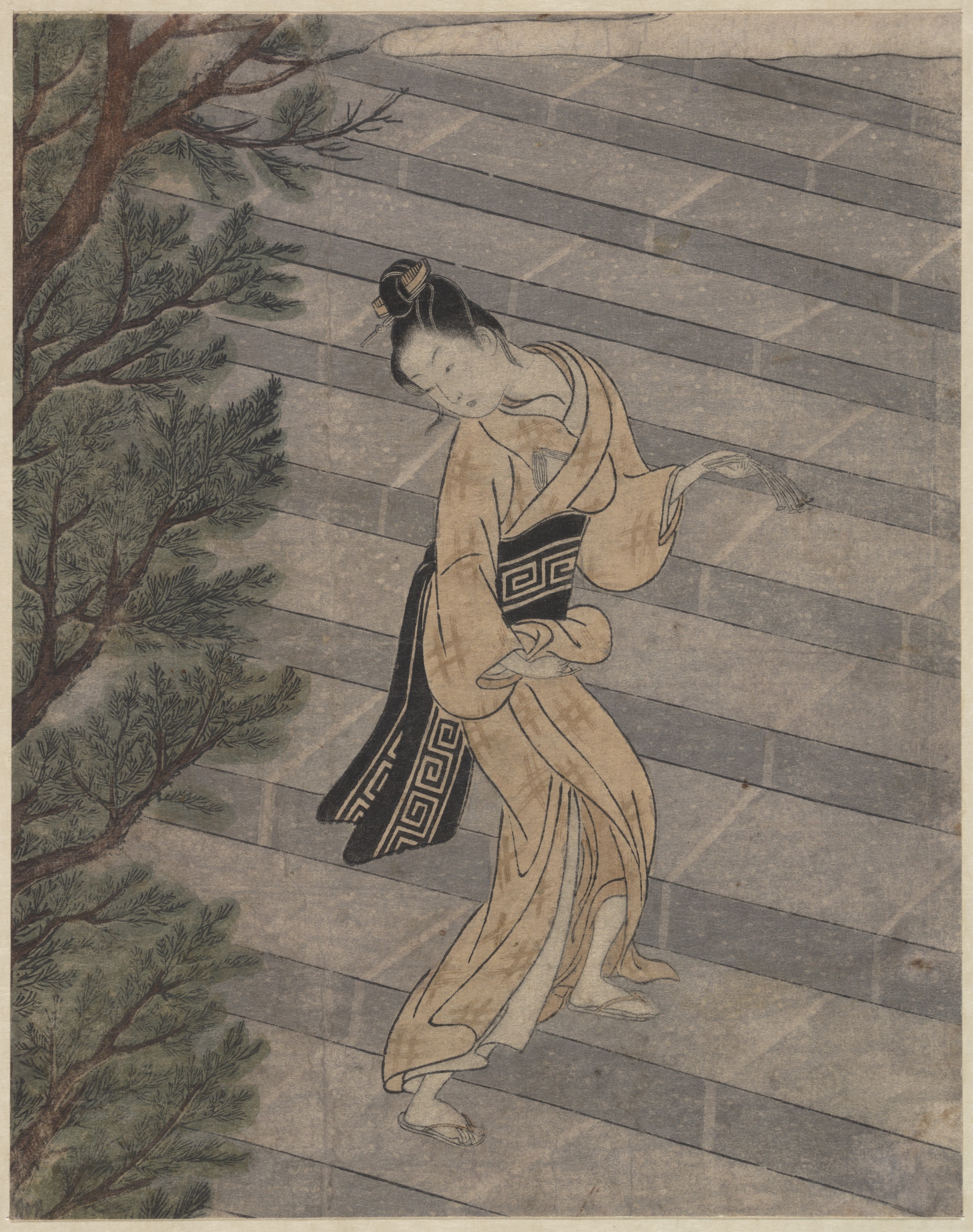 Japanese Woman Descending Stone Steps