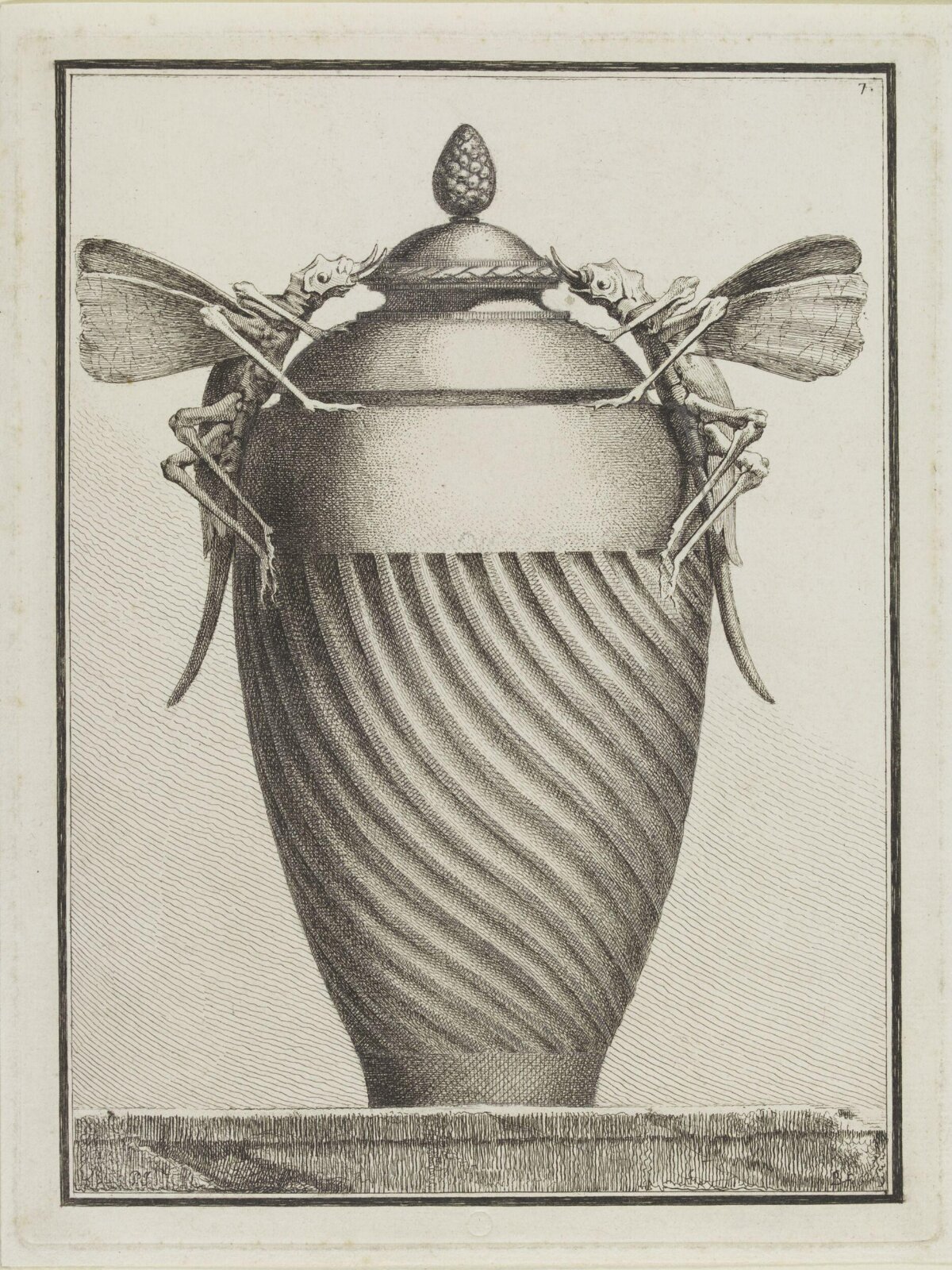 Engraved Urn With Two Winged Insectoid Creatures