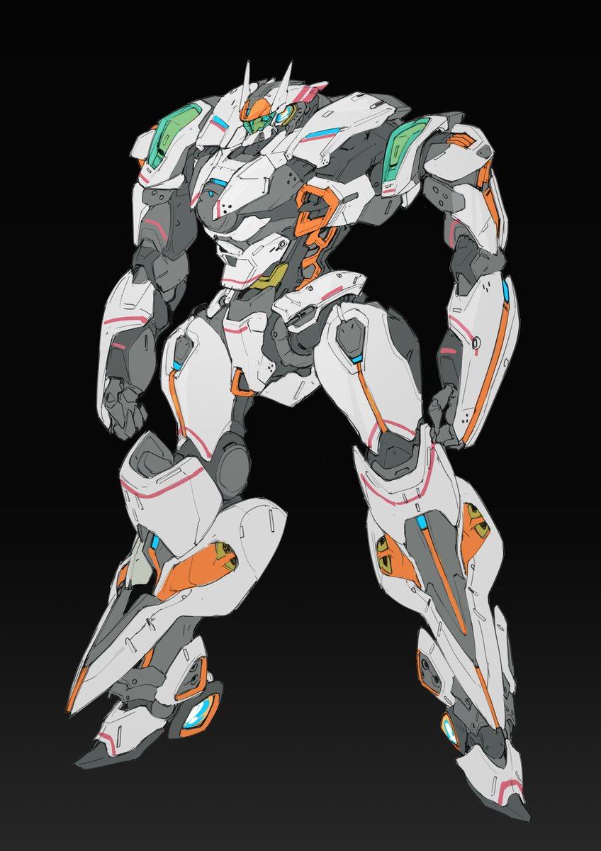 White Orange Humanoid Mecha Concept Art