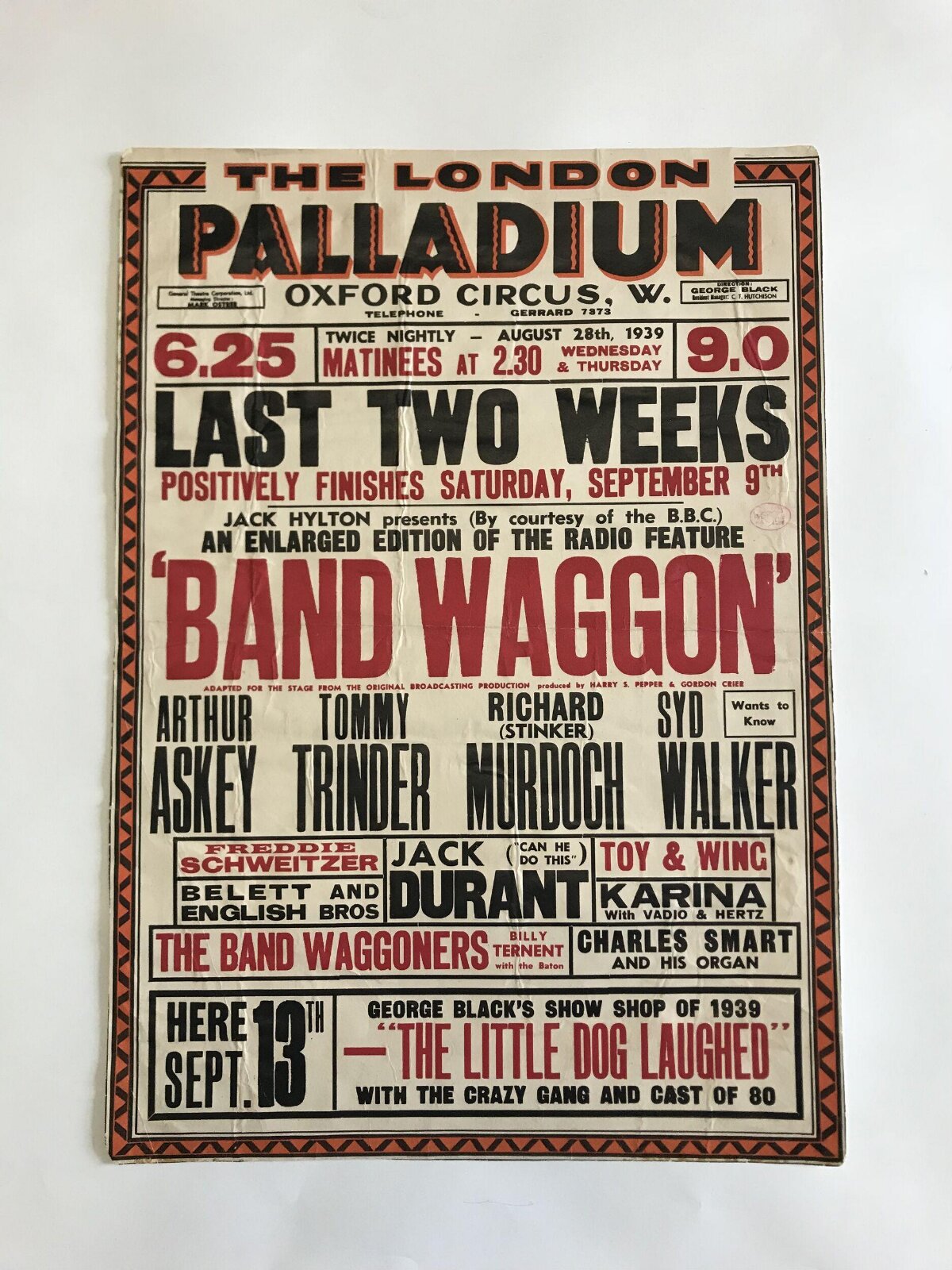 1939 London Palladium Band Wagon Poster