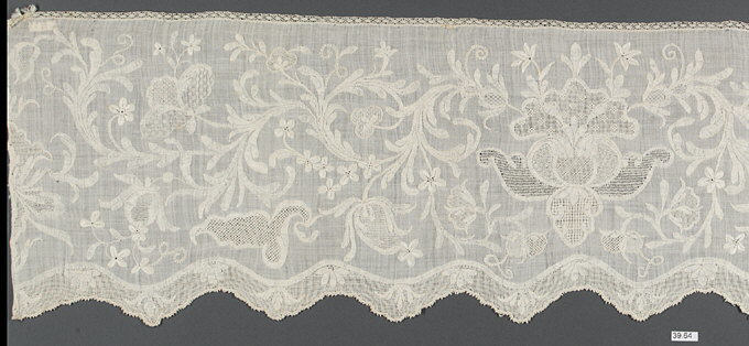 Antique Floral Embroidered Lace Border