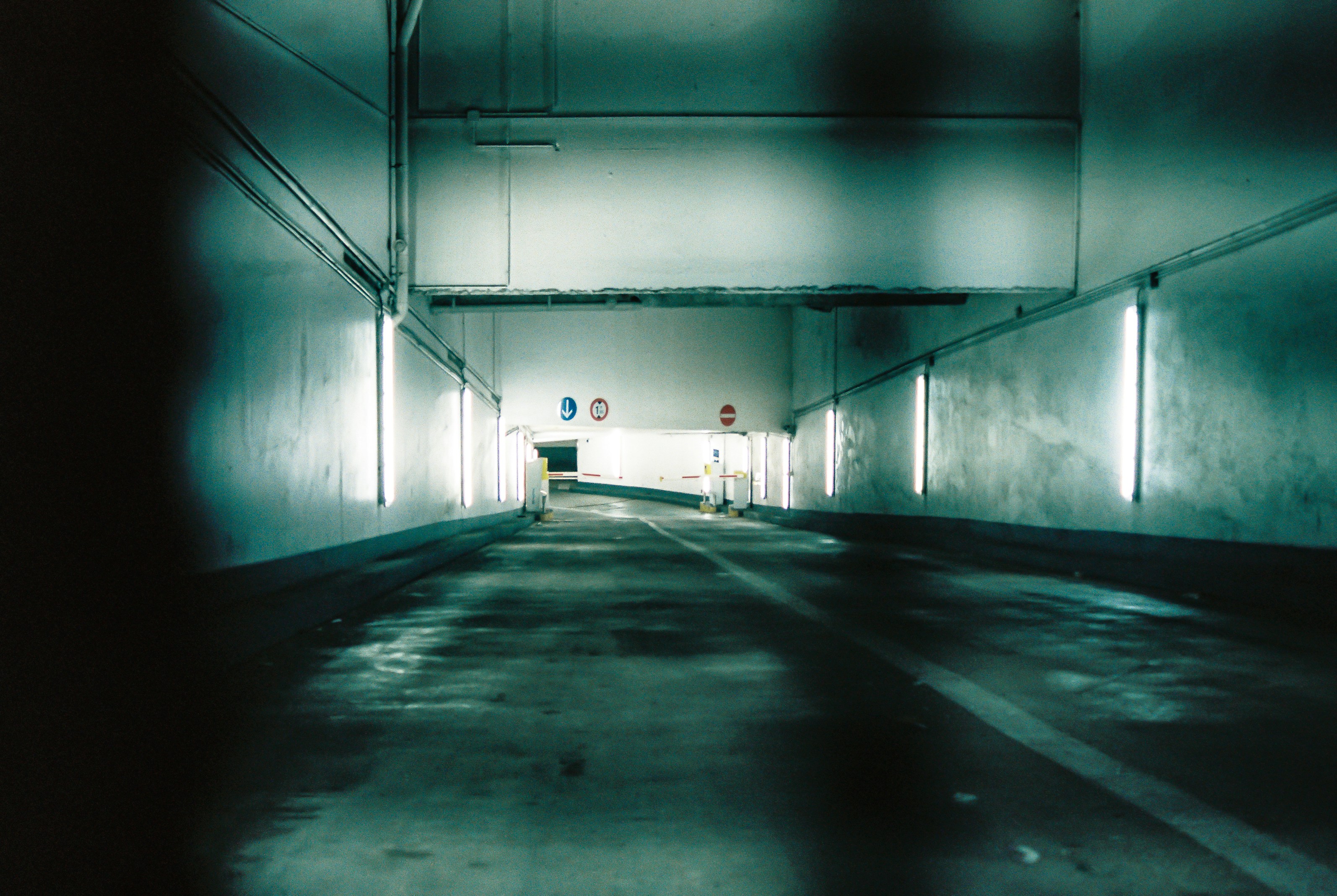 Empty Underground Parking Tunnel