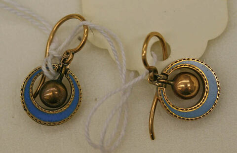 Vintage Blue Enamel Gold Drop Earrings