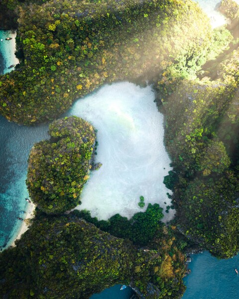 Aerial View of Tropical Hidden Lagoon