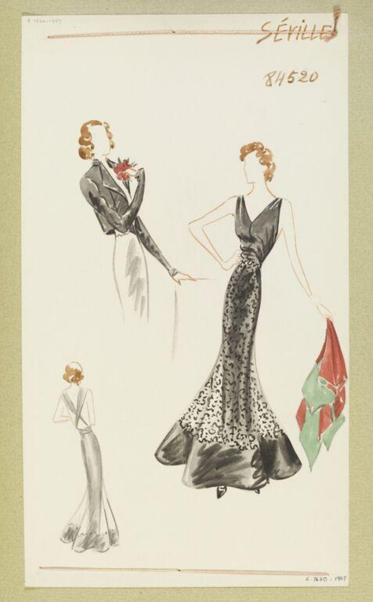 Vintage Evening Dress Fashion Sketch