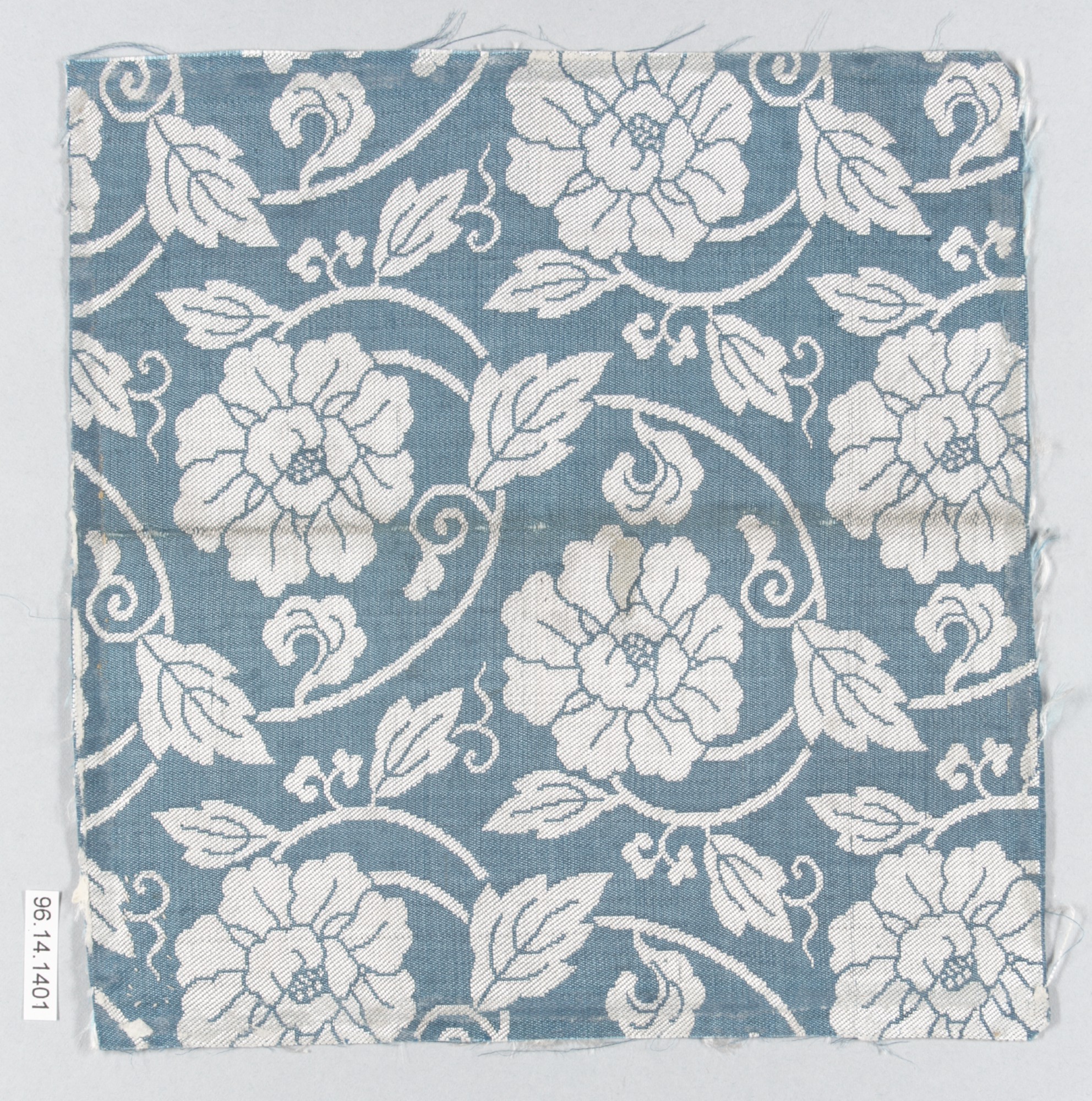 Blue White Floral Woven Textile Sample
