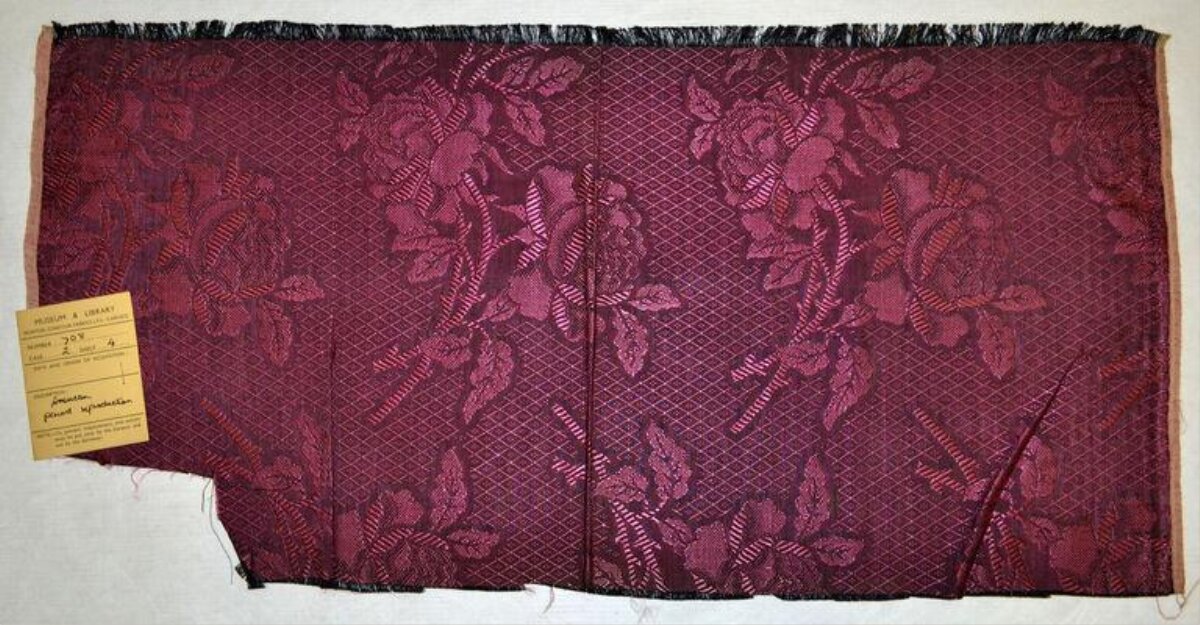 Vintage Burgundy Rose Patterned Fabric Swatch