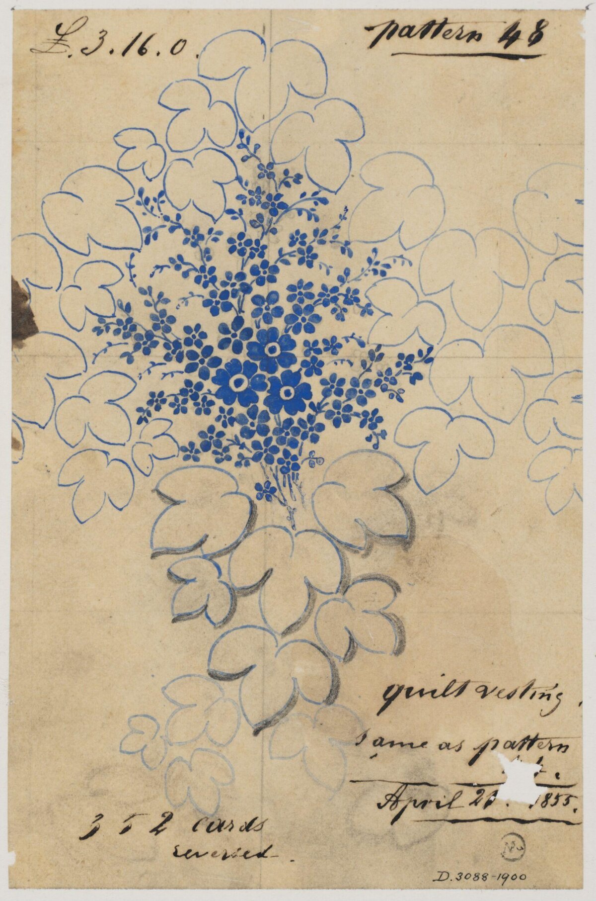 1855 Blue Floral Pattern Sketch