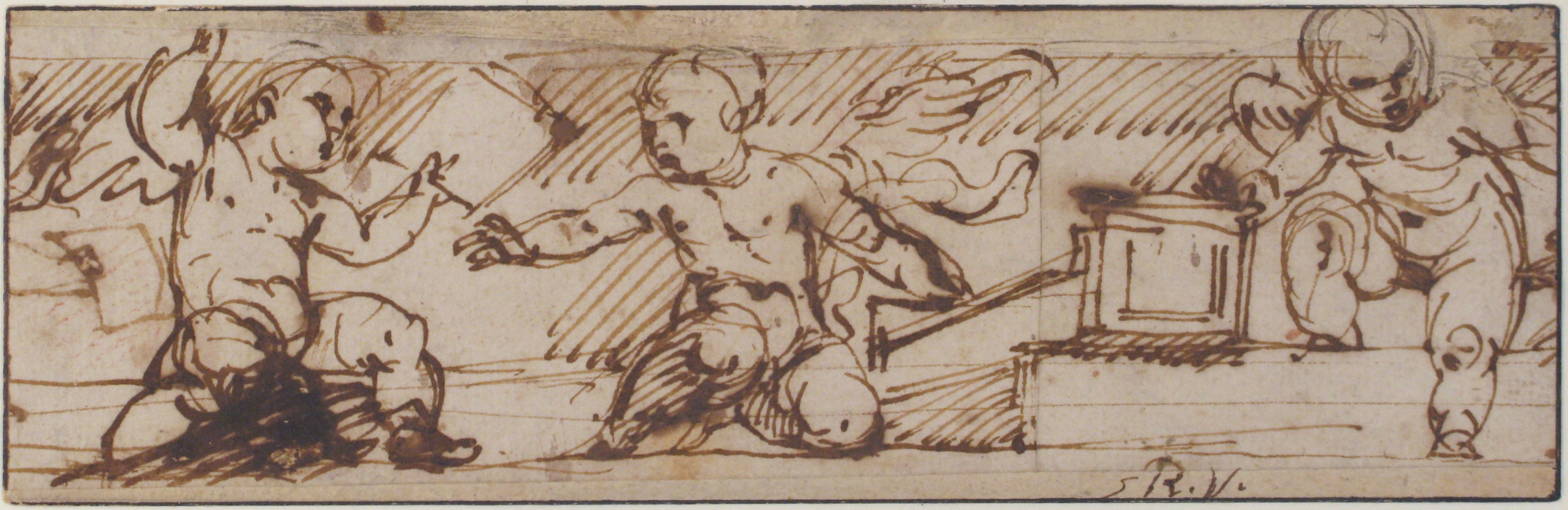 Ink Sketch of Three Playing Children