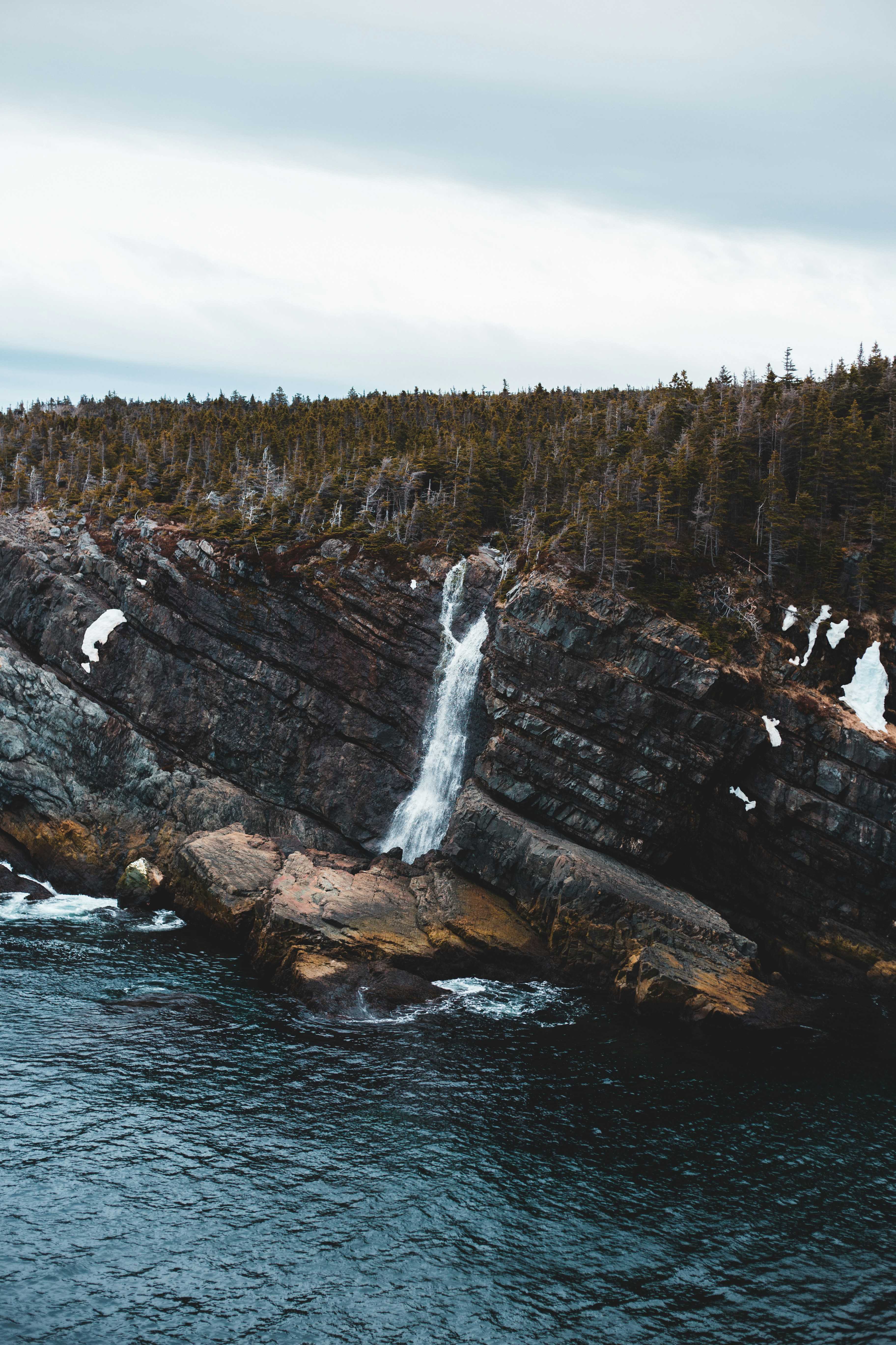 Coastal Cliff Waterfall Into Sea