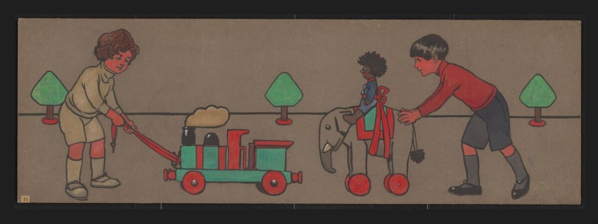 Two Boys Playing with Pull Toys