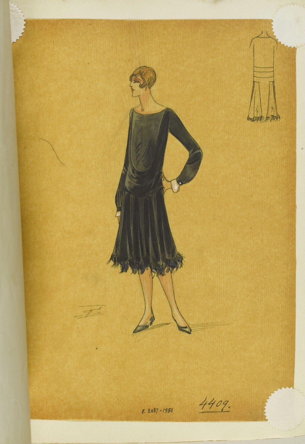 1920s Black Dress Fashion Sketch