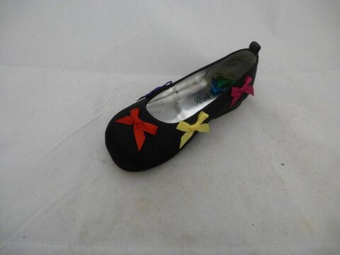 Black Flat Shoe With Colorful Bows