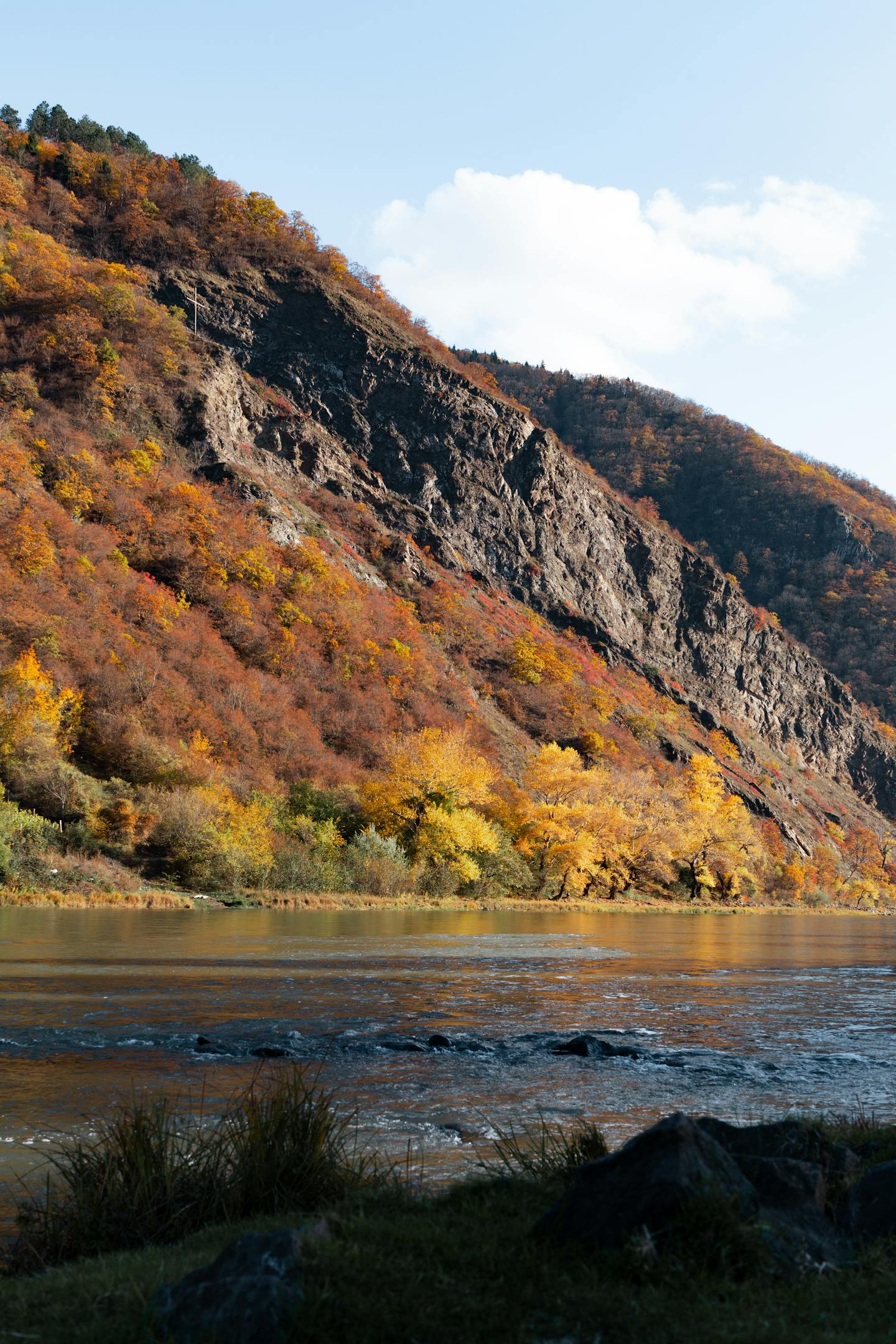 Autumn River Cliff Landscape