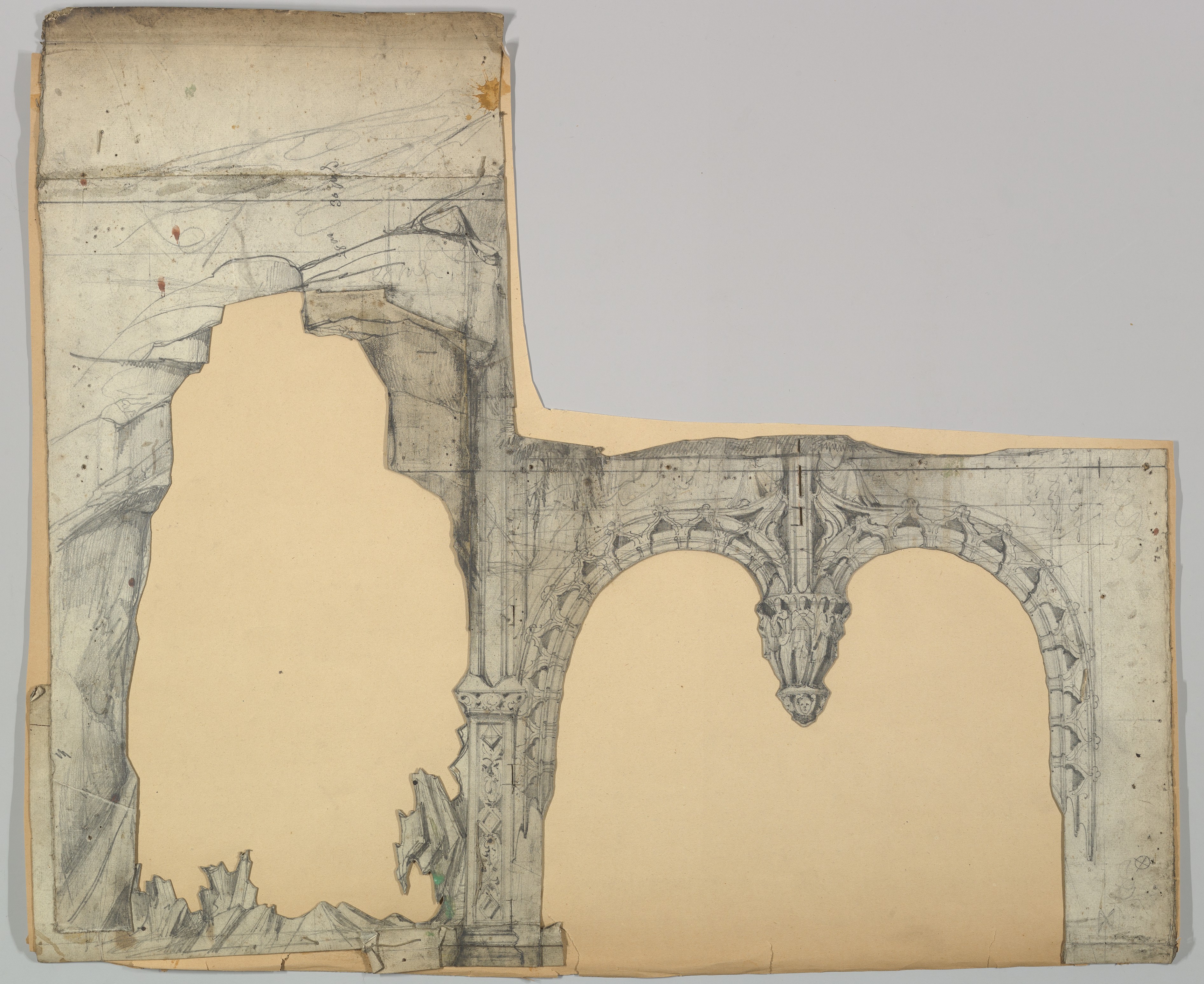 Pencil Sketch of Gothic Architecture Ruins