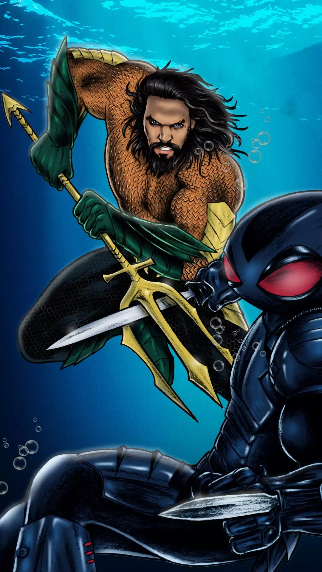 Aquaman and Black Manta Underwater Confrontation