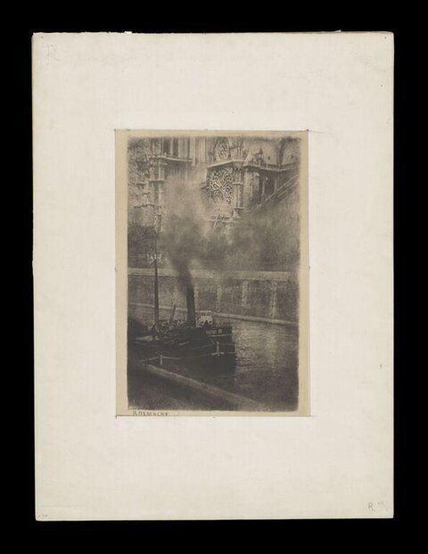 Steam Barge by Riverside Cathedral Etching