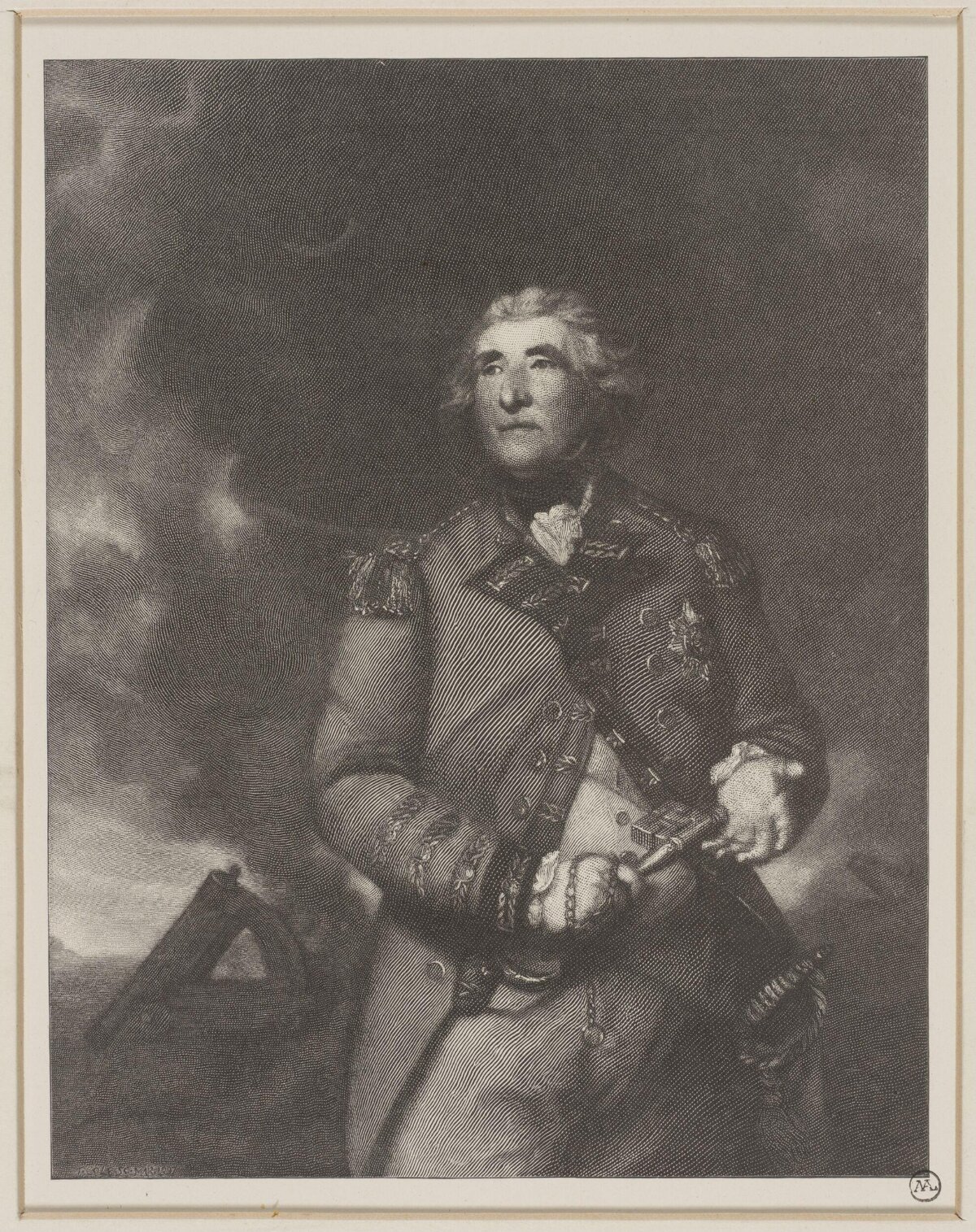 18th Century Naval Officer Engraving Portrait