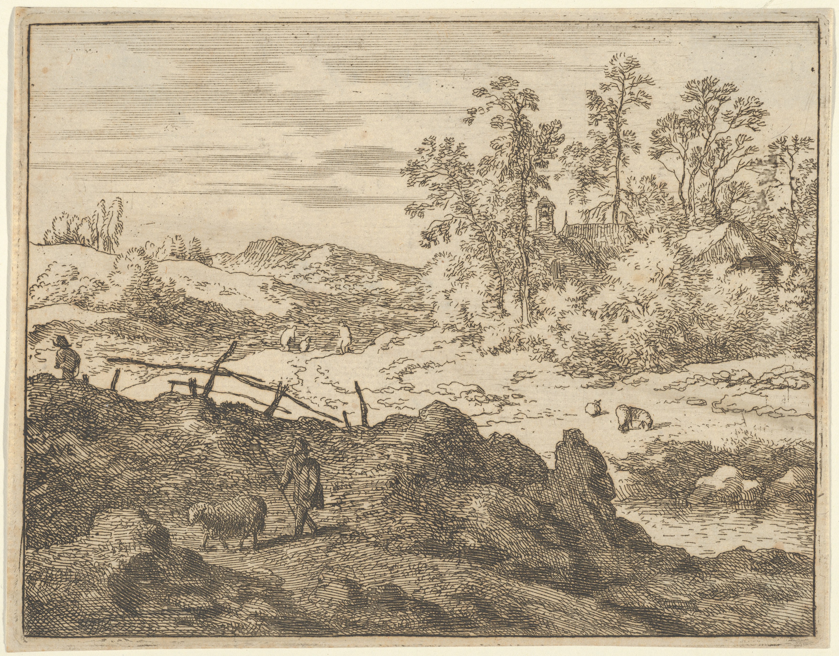 Hilly Pastoral Landscape with Shepherds
