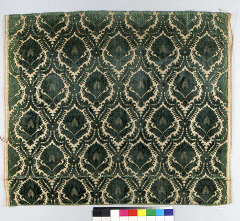 Green Damask Patterned Textile Fragment