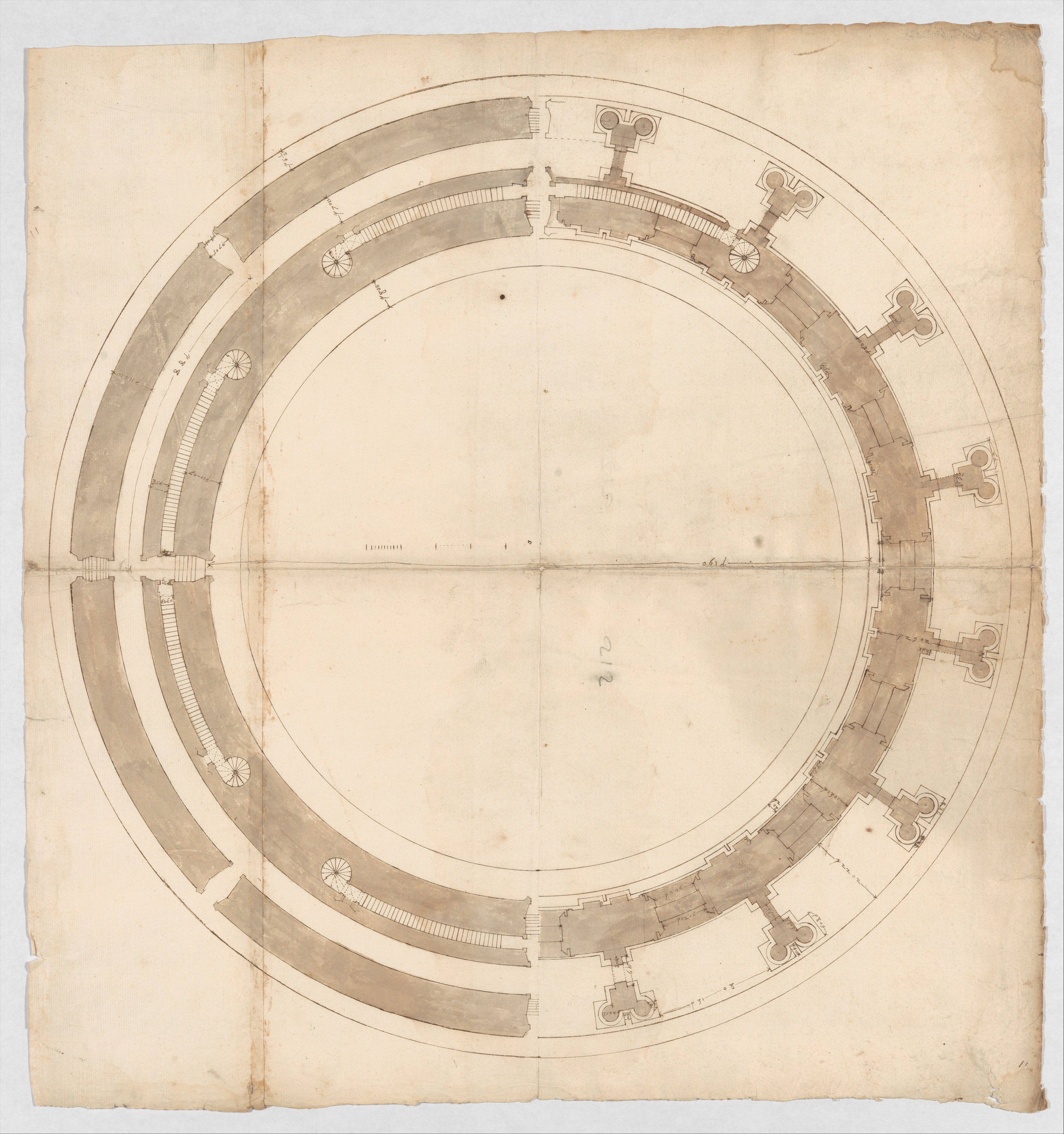 Antique Circular Architectural Floor Plan