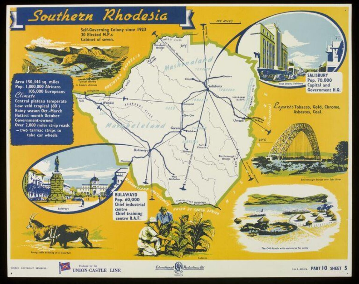 Vintage Map of Southern Rhodesia
