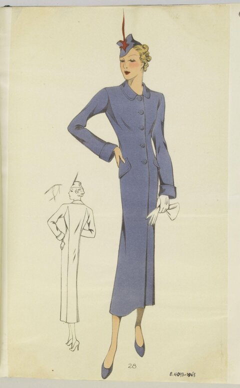 Vintage Women's Blue Coat Fashion Illustration