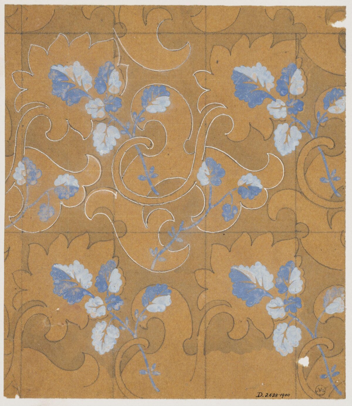 Blue Floral Scroll Pattern Design