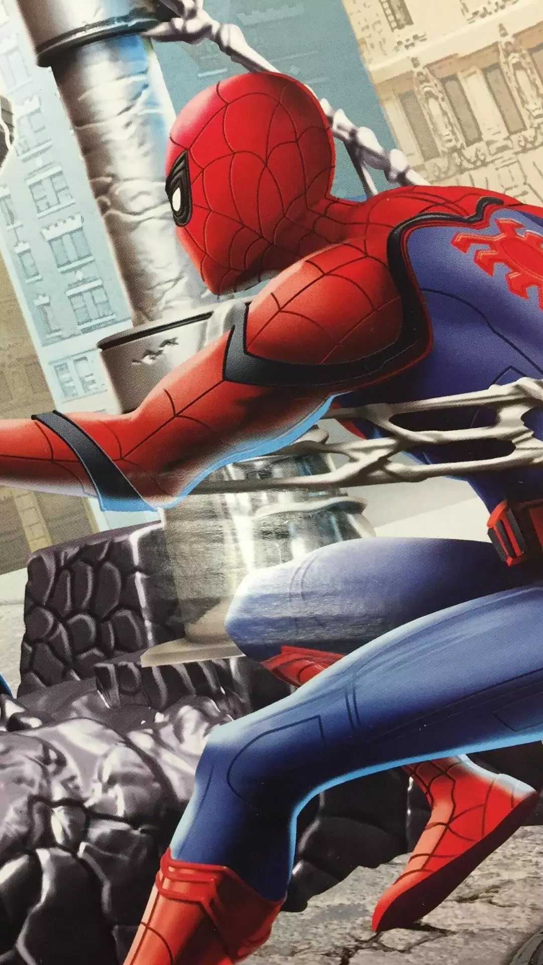 Spider-Man Crouched on Urban Rubble