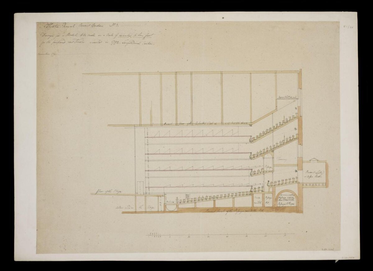 Hand-Drawn Theater Architectural Section Drawing