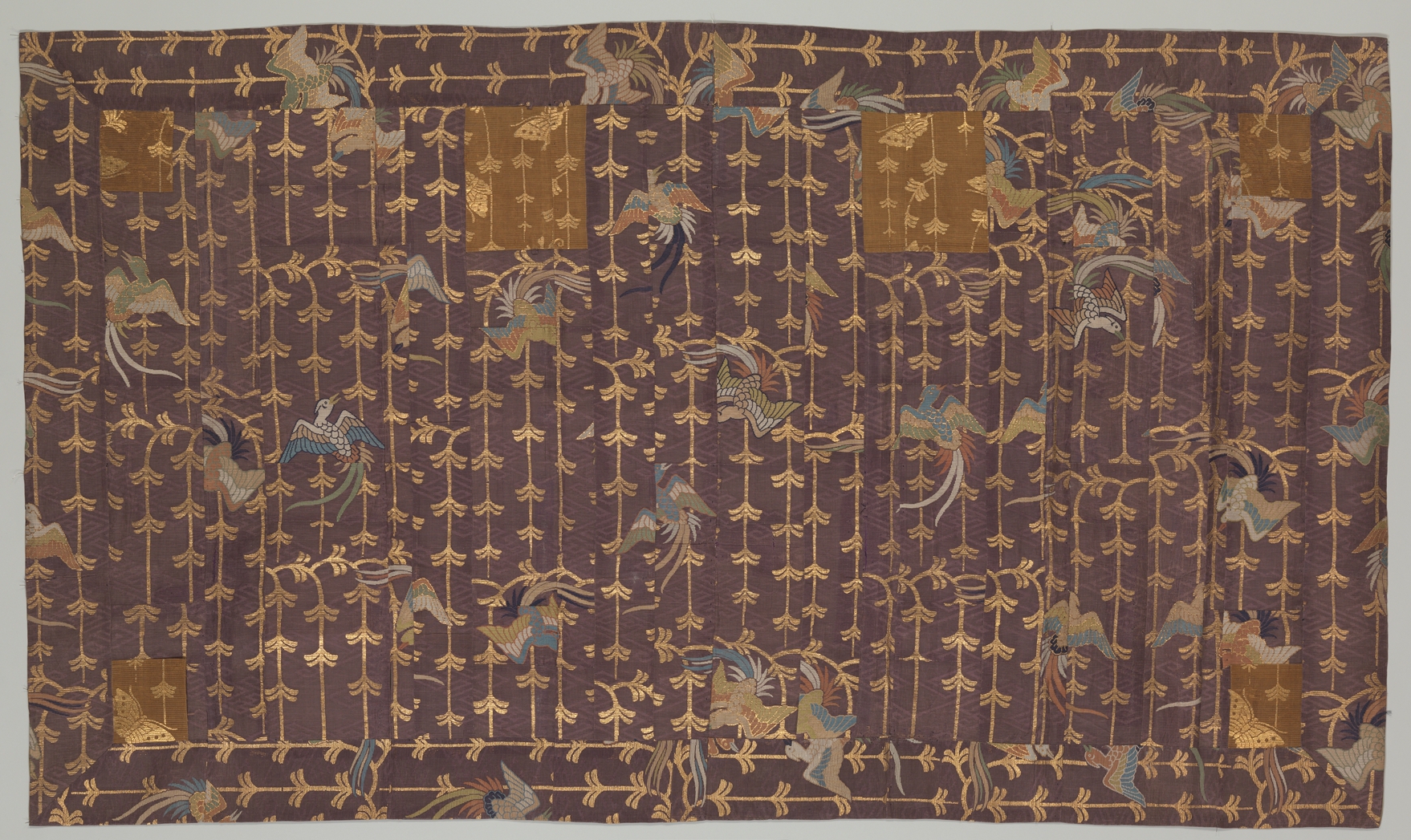 Antique Textile with Phoenix and Gold Pattern