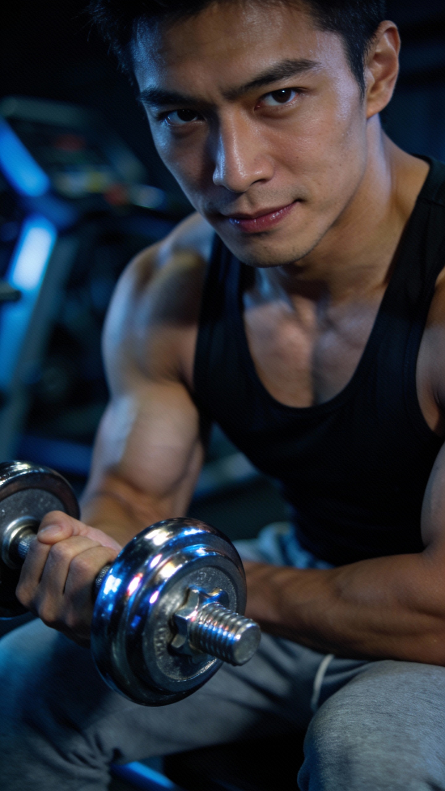 Man Lifting Dumbbell in Gym