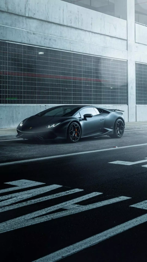 Matte Black Lamborghini in Parking Garage