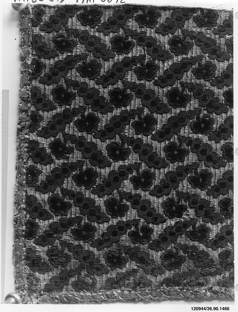 Black Floral Pattern Antique Textile Fragment